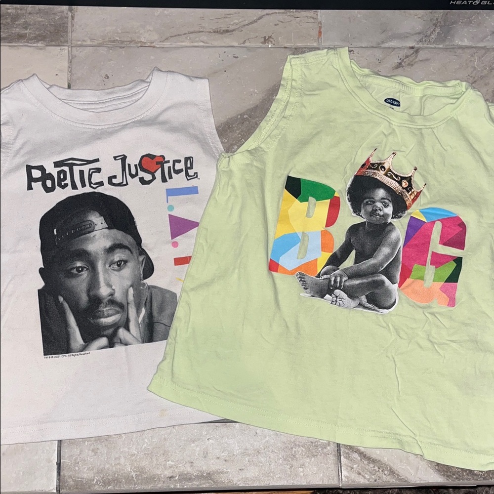Old Navy Kids Graphic Tank Bundle - White Tupac and Light Green Biggie